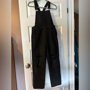 Forever 21 Distressed Black Overalls